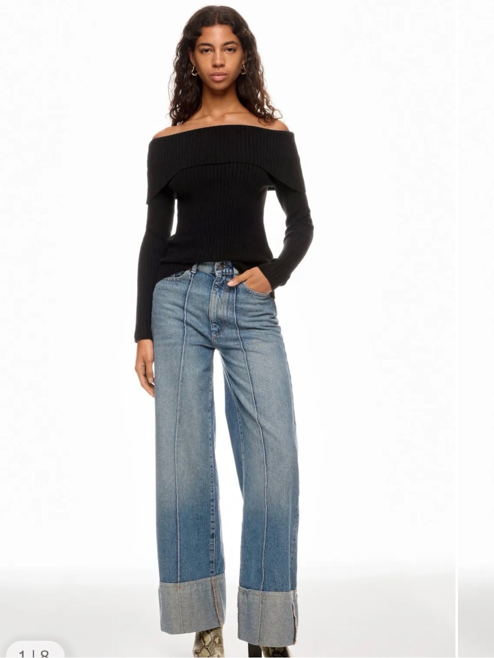 Jason Wu Black Off-the-Shoulder Ribbed Sweater